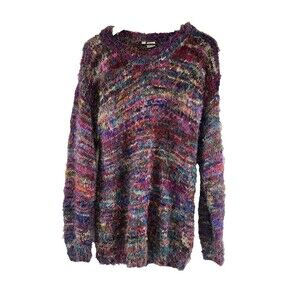 Venus Imports Silk Sweater Multicolored Rainbow Purple Tunic Heavy Knit Small